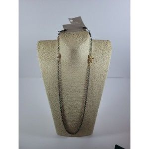 Chico's Gunmetal Heart Faux Pearl Peace Chic Convertible Mask Necklace-NWT